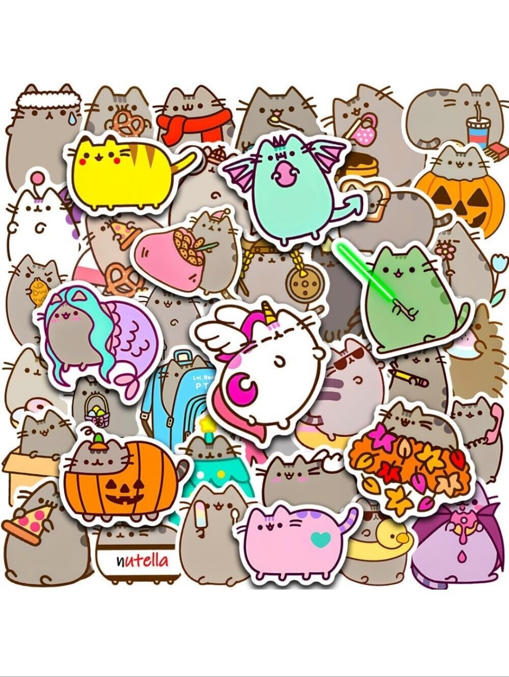 Pusheen Cat Sticker Pack - Assorted Color Cute Cat Designs